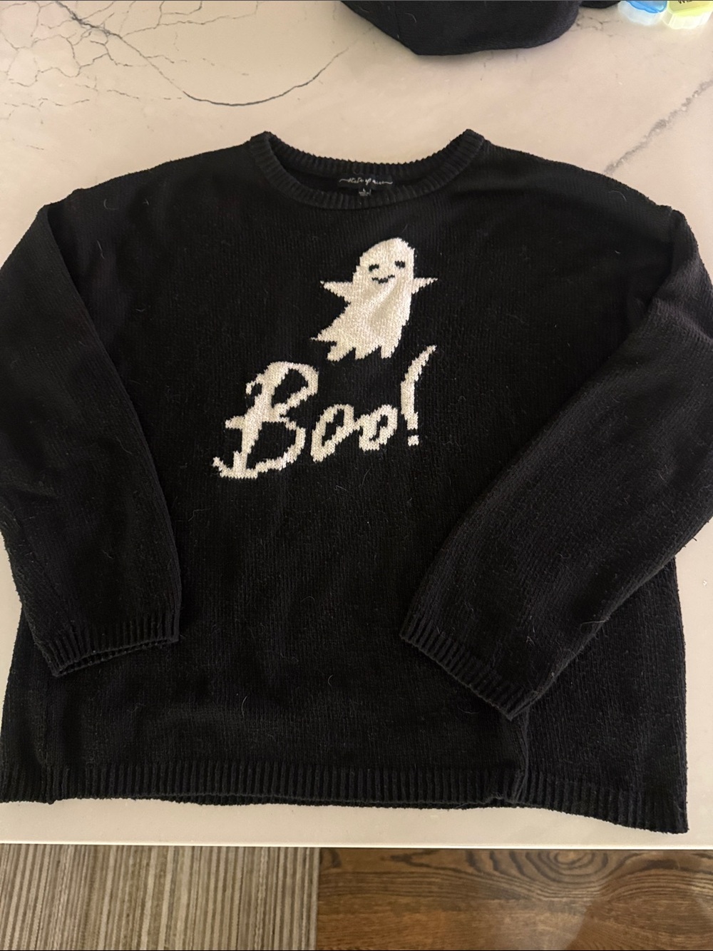 State of Mind Black Crewneck Sweater with White Ghost "Boo!" Graphic